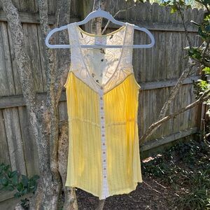 Yellow Lace-Top Button-up Tank